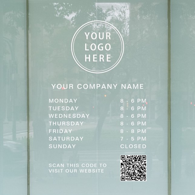 Business Hours Logo Create QR Code White Lettering Fensteraufkleber (Business Hours Logo Create QR Code White Lettering Window Cling)
