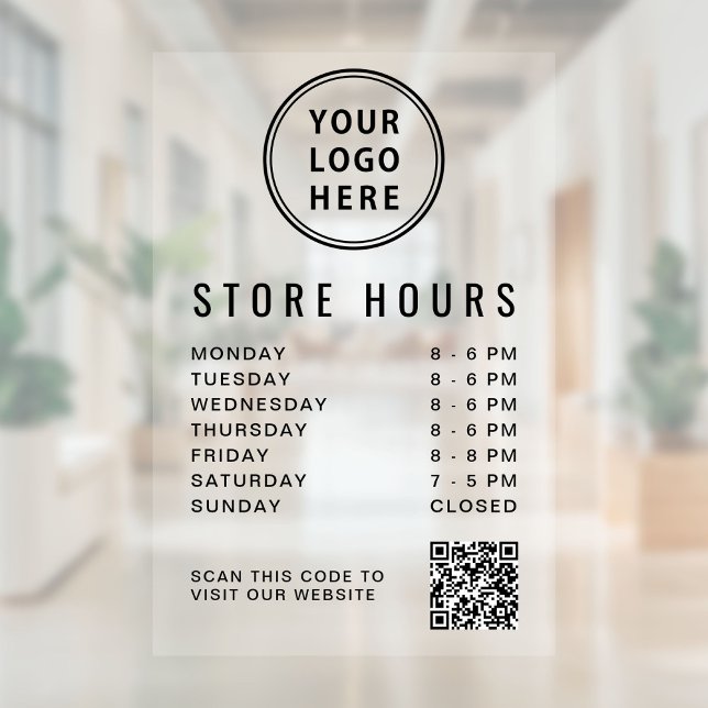 Business Hours Logo QR Code Fensteraufkleber (Business Hours Logo QR Code Window Cling)