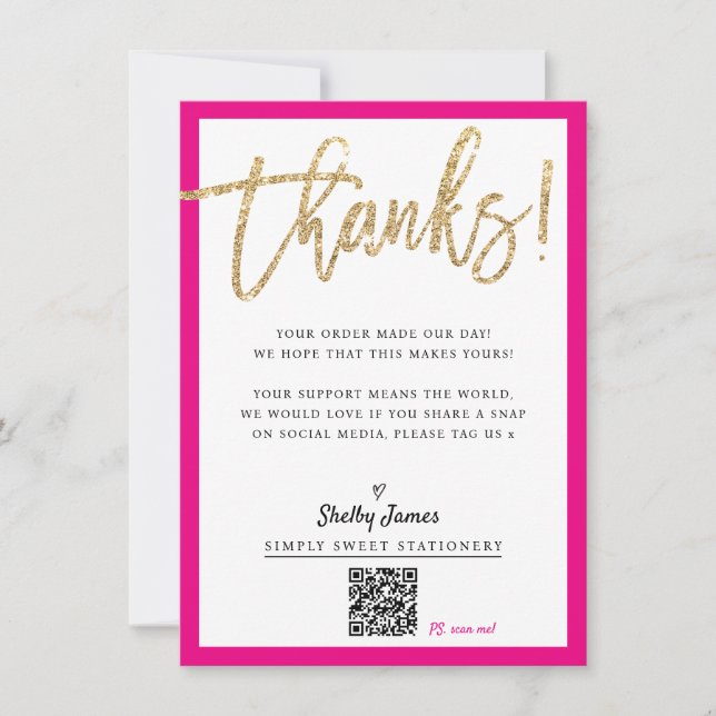 BUSINESS INSERT Modernstes Glitzer-Drehbuch pink Dankeskarte (Vorderseite)