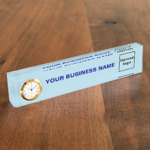 Business Light Blue Acrylic mit Uhr Namensplakette