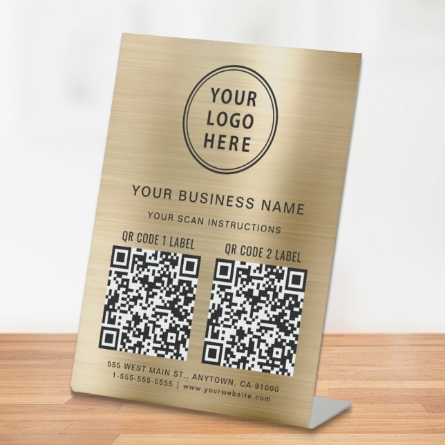 Business Logo 2 QR Codes Gold Sockelschild (Von Creator hochgeladen)