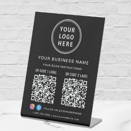 Business Logo 2 QR Codes Social Media Black Sockelschild
