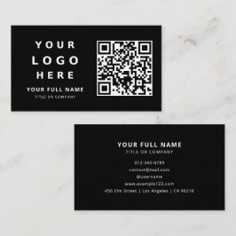 Business Logo And Qr Code Simple Minimalist Black Visitenkarte