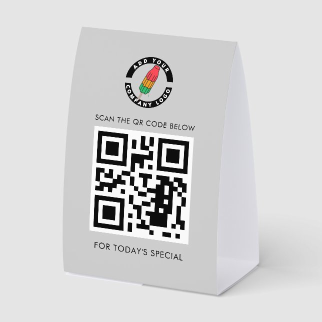 Business Logo and QR Code Special Menu Custom Tischaufsteller (Vorderseite)