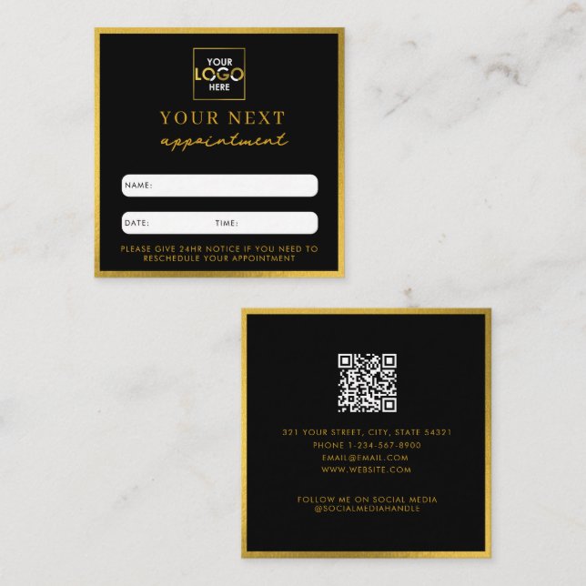 Business-Logo Beauty-Karte Schwarzes Gold Quadratische Visitenkarte (Vorne/Hinten)
