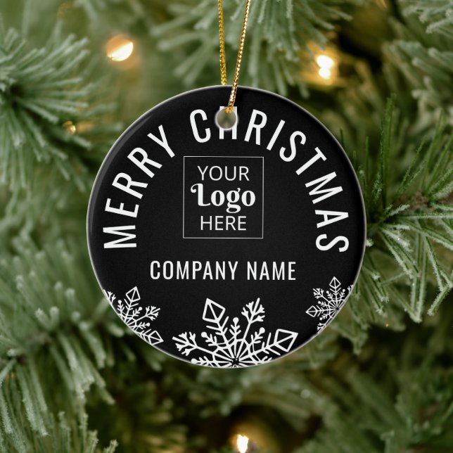 Business Logo Company Name Snowflake Christmas Keramik Ornament (Baum)