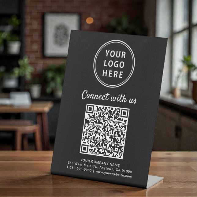 Business Logo Connect With Us Create Your QR Code Sockelschild (Business Logo Connect With Us Create Your QR Code Pedestal Sign)