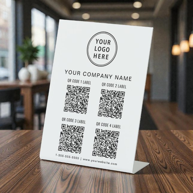 Business Logo Create Your 4 QR Codes Sockelschild (Business Logo 4 QR Codes Pedestal Sign)