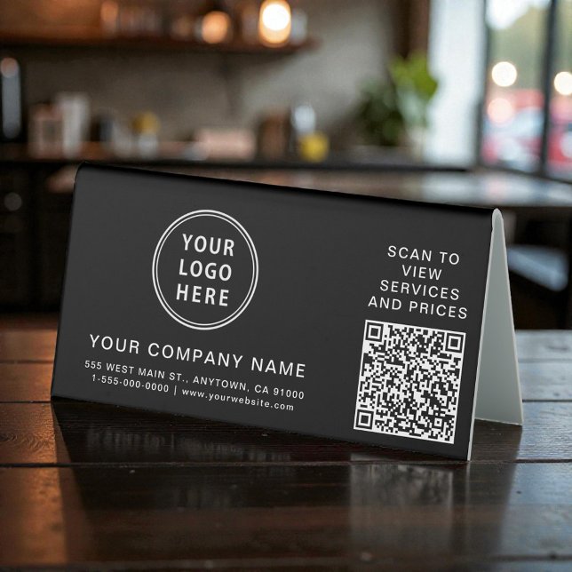 Business Logo Create Your QR Code Black Horizontal Tischaufsteller (Business Logo Create Your QR Code Black Horizontal Table Tent)