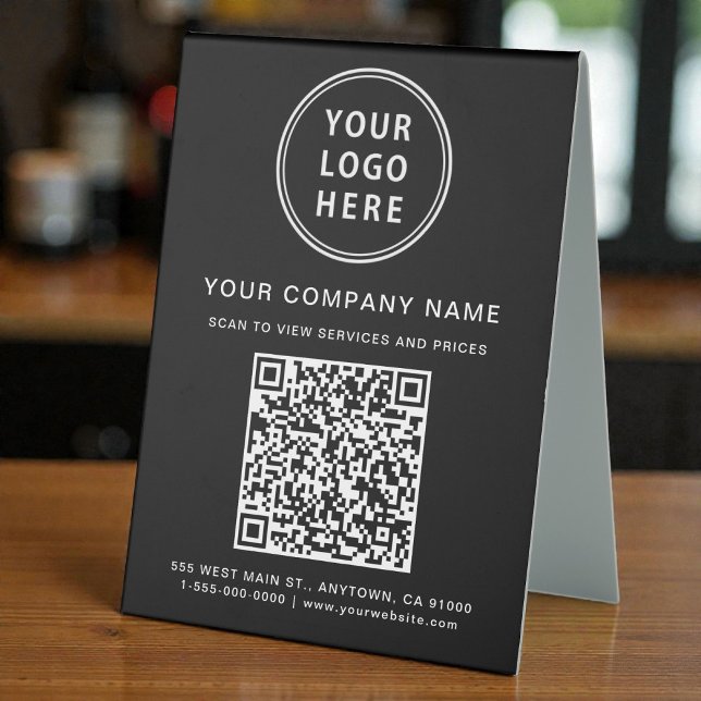 Business Logo Create Your QR Code Black Tischaufsteller (Business Logo Create Your QR Code Black Table Tent)