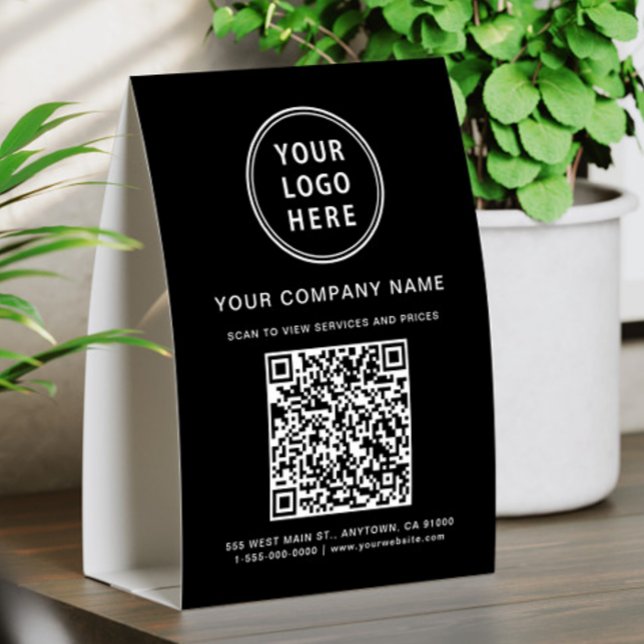 Business Logo Create Your QR Code Black Tischaufsteller (Business Logo Create Your QR Code Black Paper Table Tent)