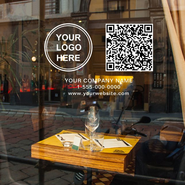 Business Logo Create Your QR Code Horizontal Fensteraufkleber (Business Logo Create Your QR Code Horizontal Window Cling)