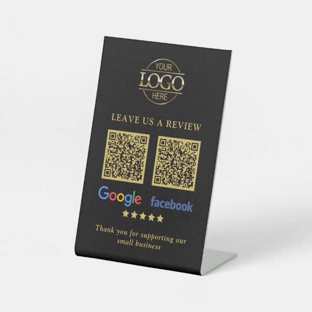 Business Logo Google & Facebook Reviews QR Code Pe Sockelschild (Vorderseite)