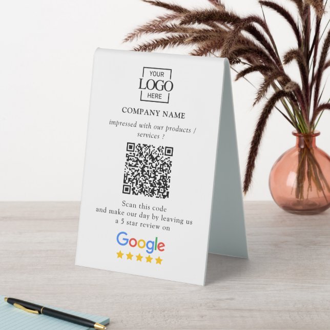 Business Logo Google Reviews QR Code Tabletop Sign Tischaufsteller (In Situ (Tisch))