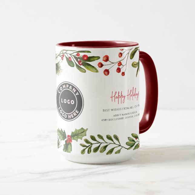 Business Logo Happy Holidays Employees Christmas Tasse (VorderseiteRechts)