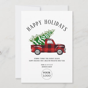 Business Logo Happy Holidays Red Kariert Truck Feiertagskarte