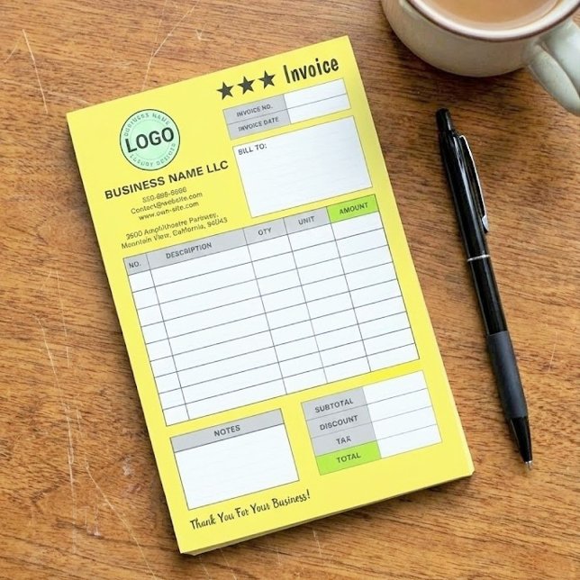 Business Logo Invoice Receipts | Custom Yellow Pad Post-it Klebezettel (yellow bill pad, personalized invoice post-it notes, business logo sticky notes)