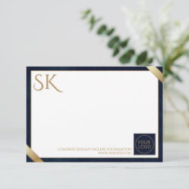 Business Logo Luxury Navy Leather Mitteilungskarte