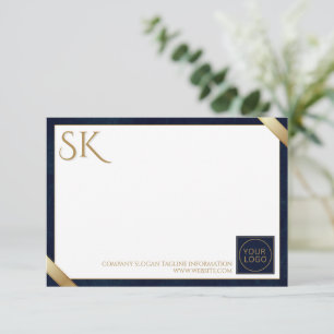 Business Logo Luxury Navy Leather Mitteilungskarte