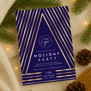 Business Logo Navy & Gold Weihnachtsstab Party Einladung