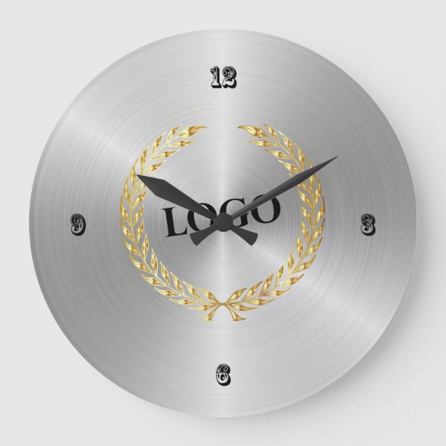 Business Logo Professional Silver Große Wanduhr (Vorderseite)