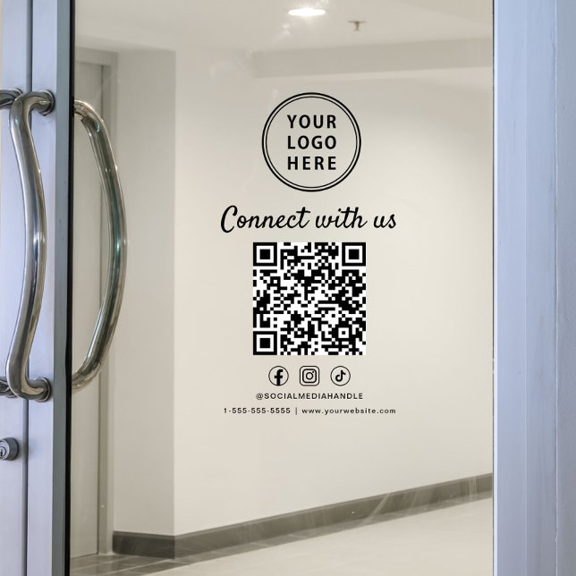 Business Logo QR Code Connect With Us Fensteraufkleber (Business Logo QR Code Connect With Us Window Cling)