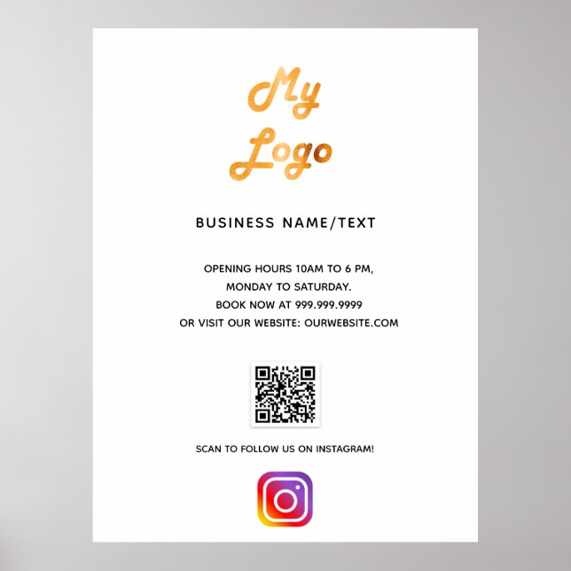Business Logo qr Code Instragram weiß Poster (Vorne)