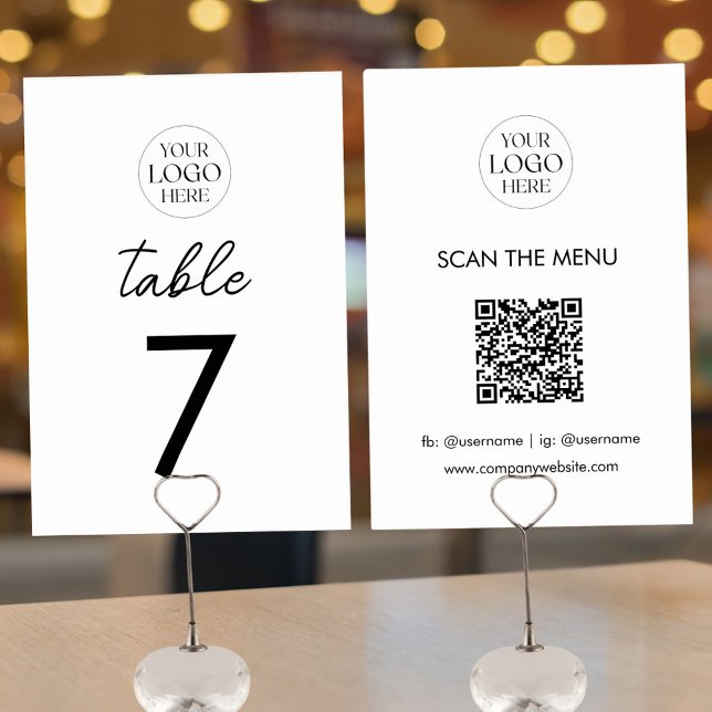 Business Logo QR Code Menu Modern Minimalist Tischnummer (Front and Back)