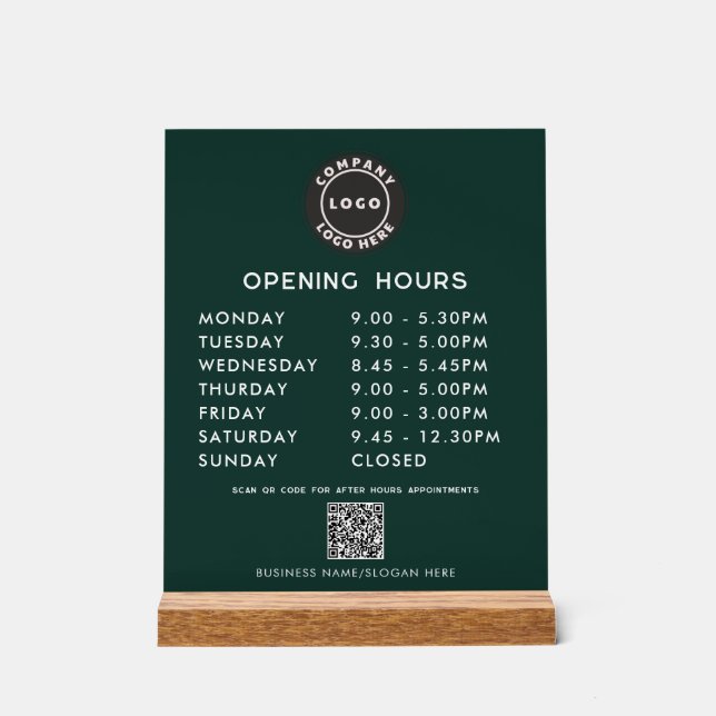 Business Logo QR Code Opening Hours Green (Recto)