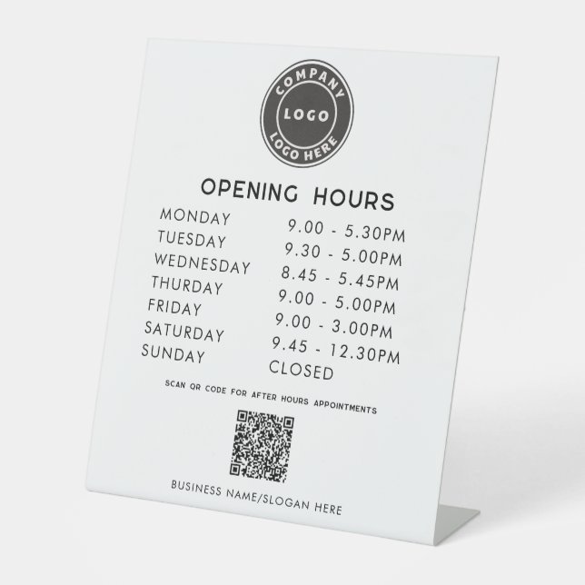 Business Logo QR Code Opening Hours Sockelschild (Vorderseite)
