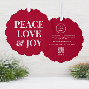 Business-Logo QR Code Peace Liebe Joy Red Christma Ornament Karte