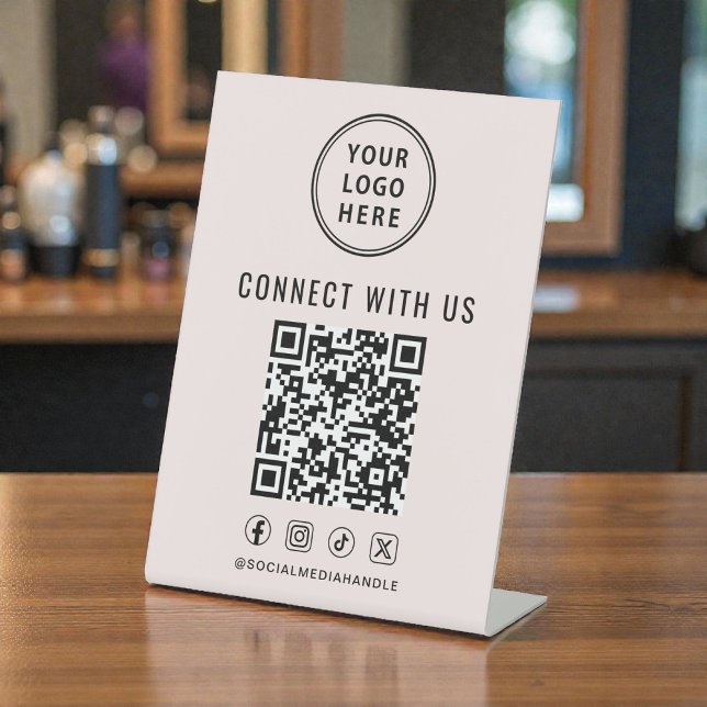 Business Logo QR Code Pink Tabletop Sockelschild (Business Logo QR Code Pink Tabletop Pedestal Sign)