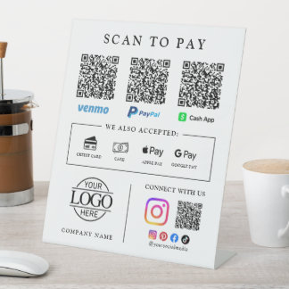  Business Logo Qr Code Scan To Pay Tabletop Sign Sockelschild