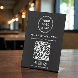 Business Logo QR Code Social Media Black Sockelschild