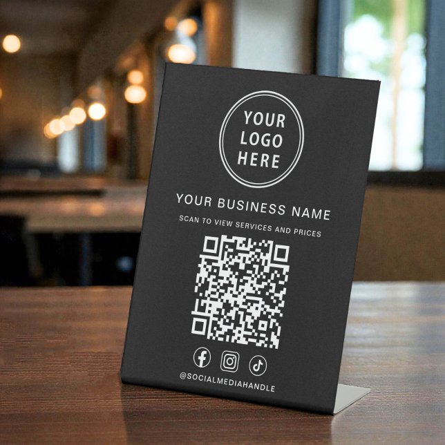 Business Logo QR Code Social Media Black Sockelschild (Business Logo QR Code Social Media Black Pedestal Sign)