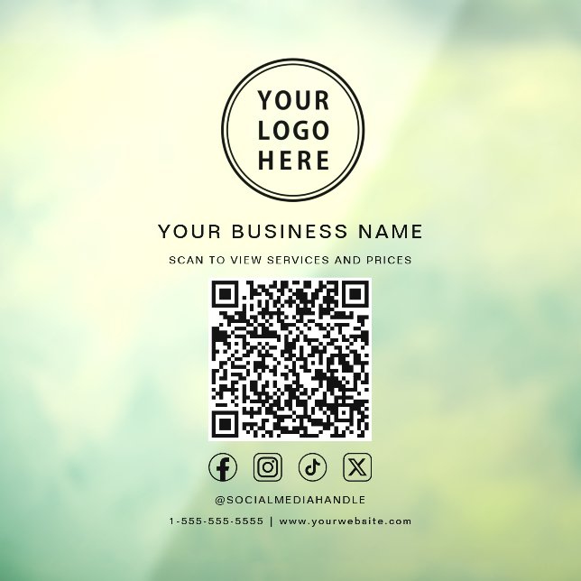 Business Logo QR Code Social Media Fensteraufkleber (Blatt 3)