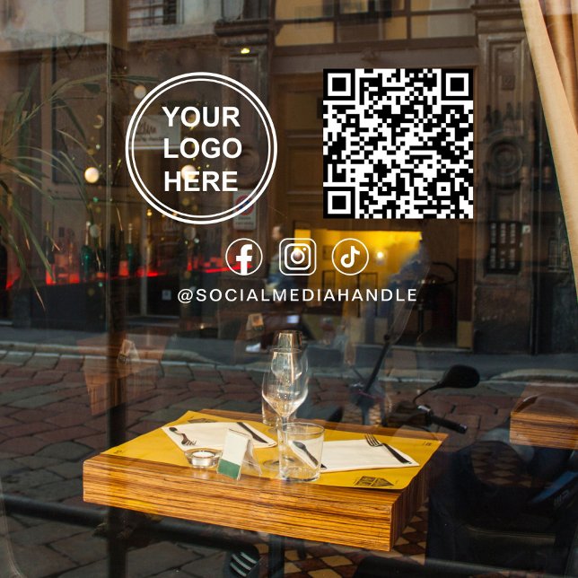 Business Logo QR Code Social Media Horizontal Fensteraufkleber (Business Logo QR Code Social Media Horizontal Window Cling)