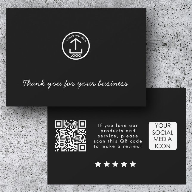 Business Logo Review Link QR Code Thank You Black Dankeskarte (Business Logo Review Link QR Code Thank You Black)
