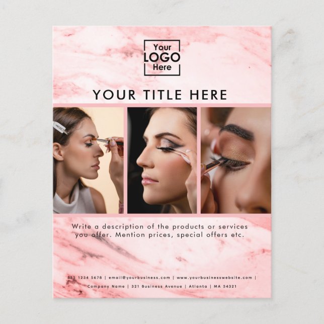 Business-Logo Rosa Marmor Schönheitssalon 3 Fotos Flyer (Vorne)