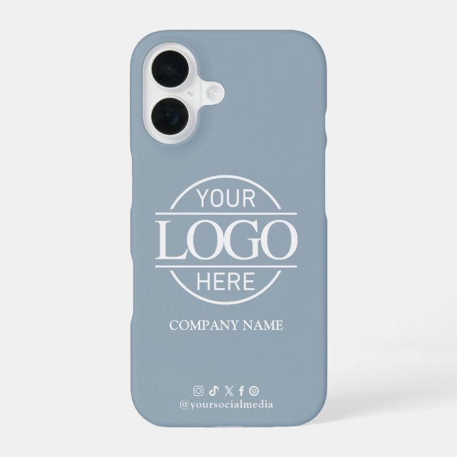 Business Logo & Social Media Blue Promotional iPhone 16 Hülle (Rückseite)