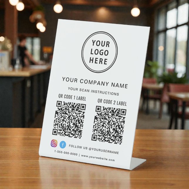 Business Logo Social Media Create 2 QR Codes Sockelschild (Business Logo Social Media Create 2 QR Codes Pedestal Sign)