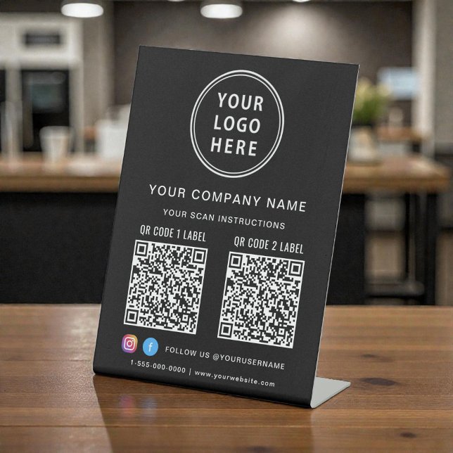 Business Logo Social Media Create 2 QR Codes Sockelschild (Business Logo Social Media Create 2 QR Codes Pedestal Sign)