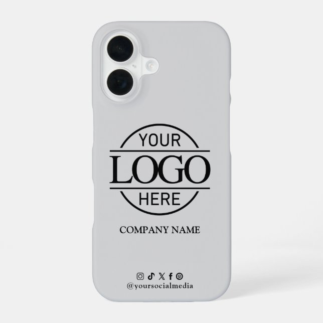 Business Logo & Social Media Gray Promotional iPhone 16 Hülle (Rückseite)