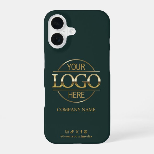 Business Logo & Social Media Green Promotional iPhone 16 Hülle (Rückseite)