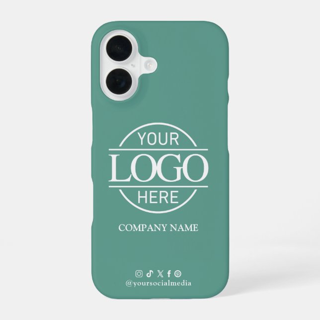 Business Logo & Social Media Teal Promotional iPhone 16 Hülle (Rückseite)