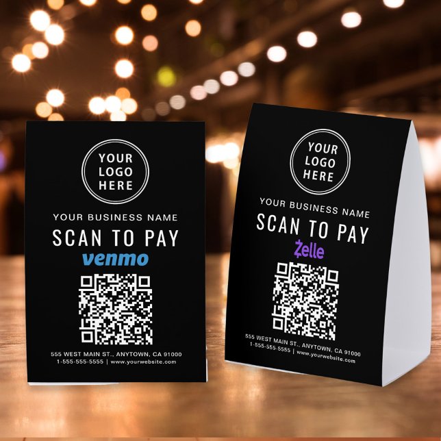 Business Logo Venmo Zelle QR Code Scan To Pay Tischaufsteller (Von Creator hochgeladen)
