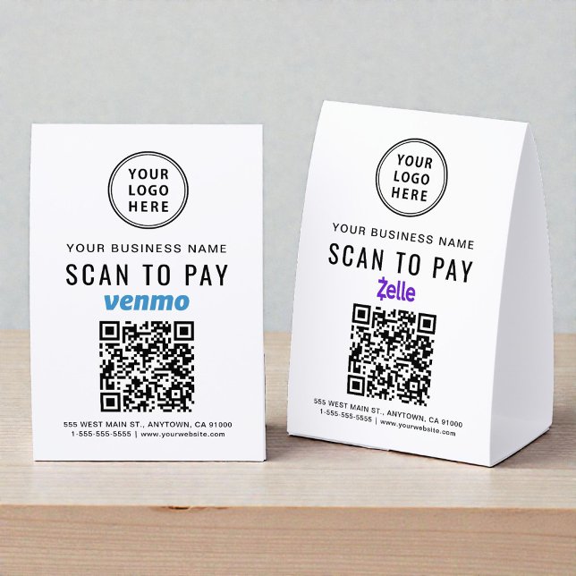 Business Logo Venmo Zelle QR Code Scan To Pay Tischaufsteller (Von Creator hochgeladen)