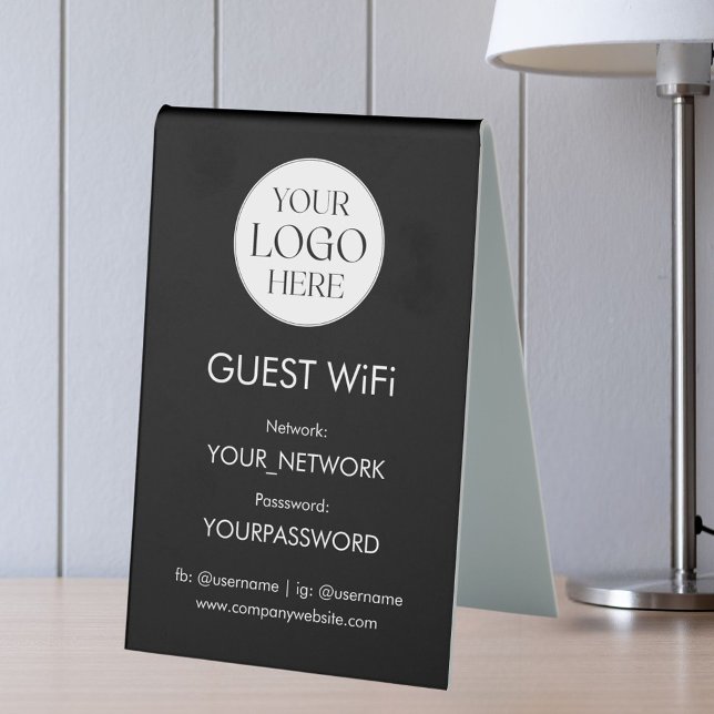 Business Logo Wifi Network Password Simple Modern Tischaufsteller (In situ)