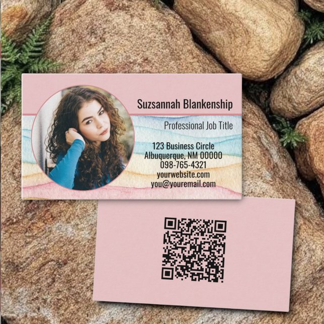 Business Marketing Custom Round Foto und QR Code Visitenkarte (custom photo and qr code business card template)