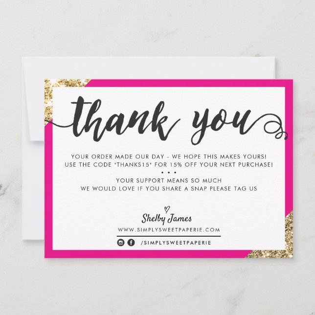 BUSINESS MERCI moderne angle script or rose (Devant)